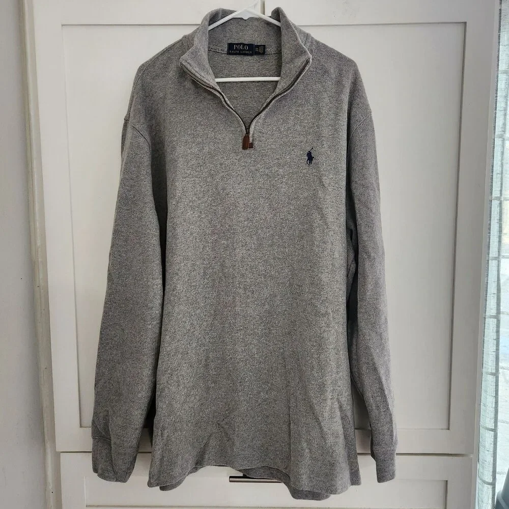 Polo Ralph Lauren Mens XXL Gray Estate Quarter Zip Jumper Pullover Sweater